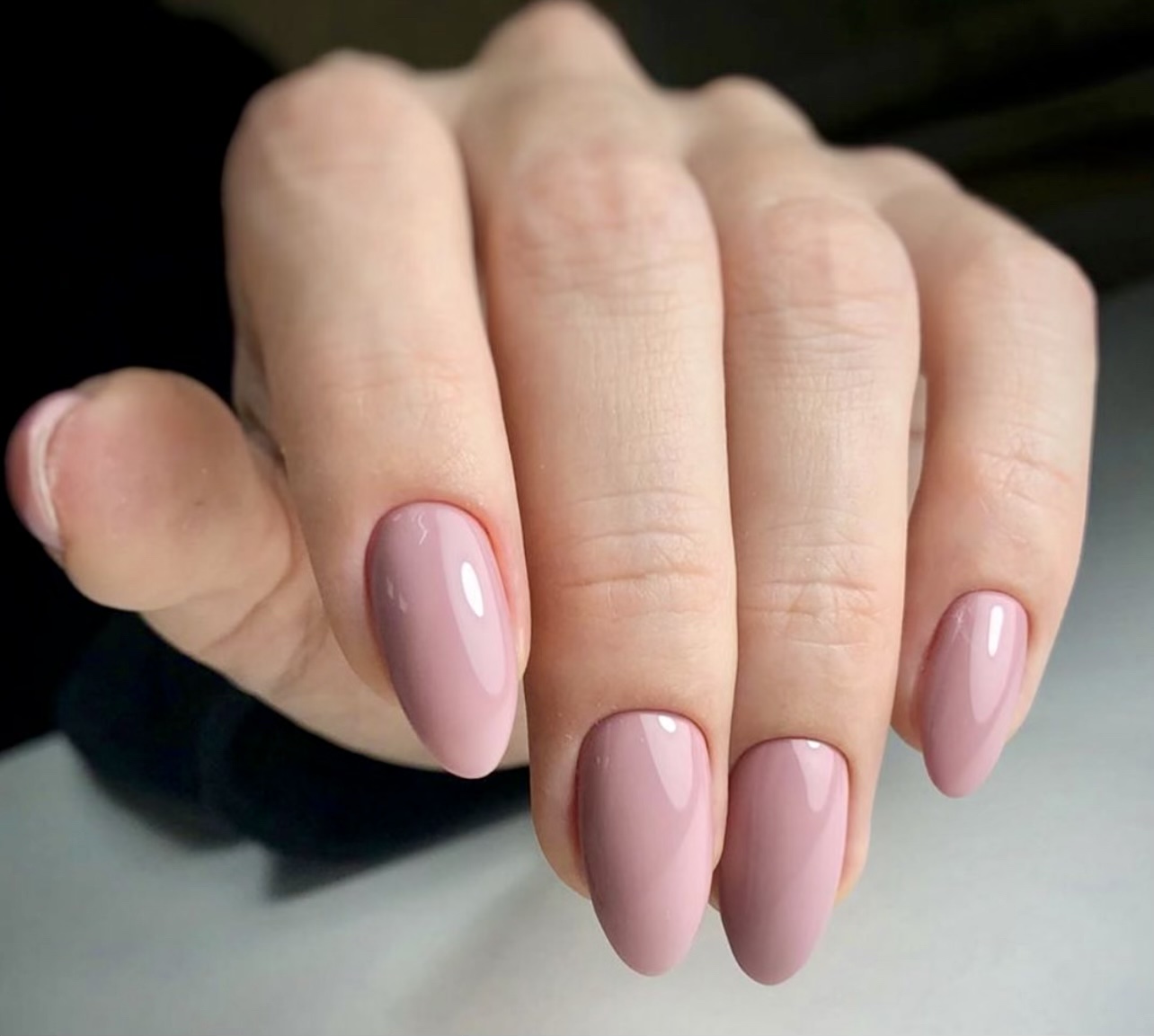 Rose nude almond manicure